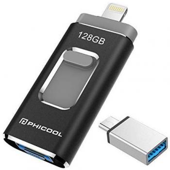 Unidad Memoria Flash USB 3.0 128GB Memoria Lápiz Drive OTG PHICOOL [4 en 1] con Type C Conector USB Mirco Expansión de Memoria para iPhone, iPad, Android, PC - Negro