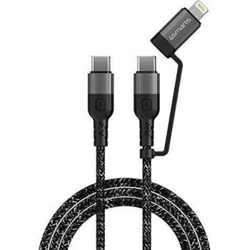 Cable 2 en 1 USB-C/Lightning ComboCord 60W, 1.5 m, Negro
