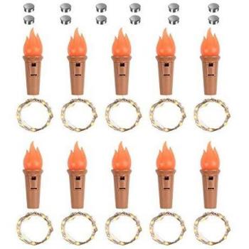 Vicloon Luces de Botellas, 10 Piezas Luz Corcho, Luces led para Botellas de Vino 2m 20 LED a Pilas Decorativas, Luz Botella Corcho de Llamas para Interior, Boda, Fiesta de Navidad, Blanco Cálido