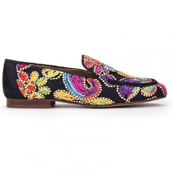 Pedro Miralles Mocasines de piel y tejido, modelo FOZ en tonos Multicolor