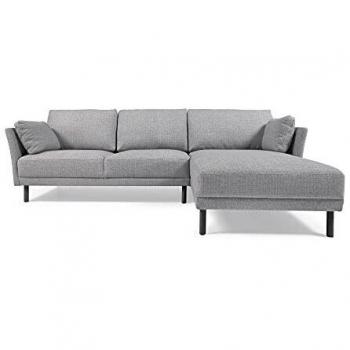 Kave Home - Sofá Gilma 3 plazas con Chaise Longue Derecho Gris Patas Acabado Oscuro 260 cm