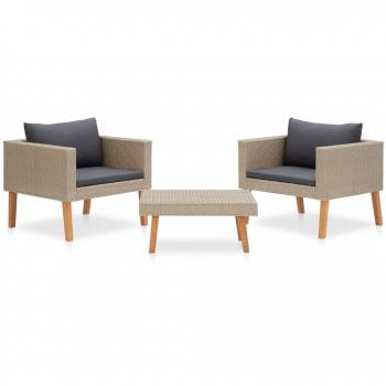 vidaXL 3-Piece Beige Poly Rattan Garden Lounge Set with Cushions