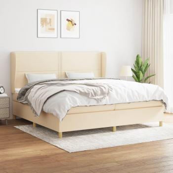 Cama box spring con colchón de muelles y tela color crema 200x200 cm
