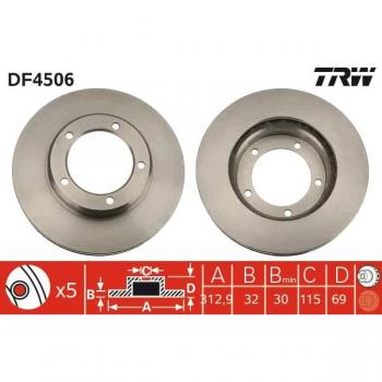 Disco de freno TRW DF4506, ventilado, 1 pieza, frontal