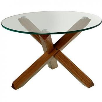 SuskaRegalos-Mesa De Centro Cristal C/Patas Madera Roble Lacadas_ø60x38cm-requiere Montaje