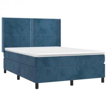 Cama box spring colchón y LED terciopelo azul oscuro 140x190 cm