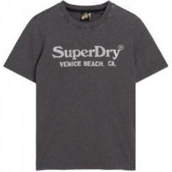 Camiseta de manga corta metálica gris Superdry para mujer