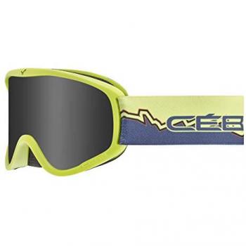 Cébé Hoopoe Máscara de Esquí Junior Unisex, Color Verde Lima Mate y Gris Montaña Azul con Lente Ultra Negra, Tamaño Pequeño