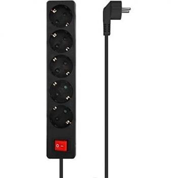 AISENS - A154-0652 - Base Multiple 5 Tomas con Interruptor con Cable 3x1.5mm2, Negro, 1.4m