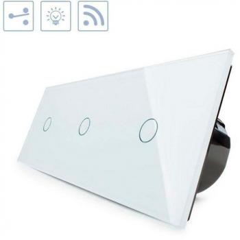 Conmutador LEDBOX 3 cuerpos táctil + remoto, 3 botones frontal blanco