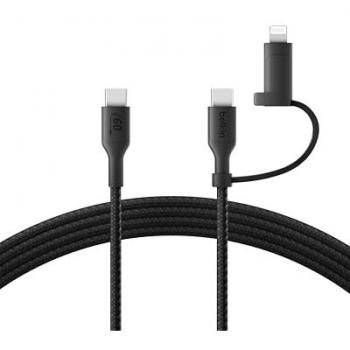 Cable de carga 2 en 1 Belkin BOOST CHARGE USB-C y Lightning, trenzado rápido, 1.5 m, compatible con Apple iPhone, iPad y Samsung