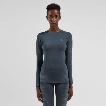 Odlo Top De Cuello Redondo De Alto Rendimiento Cálido Y Ecológico, Camiseta de manga larga azul oscuro para mujer, talla XL