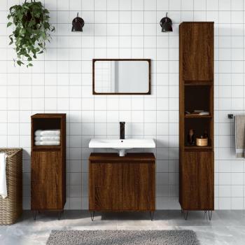 Conjunto de muebles de baño 3 piezas marrón madera roble multicapa
