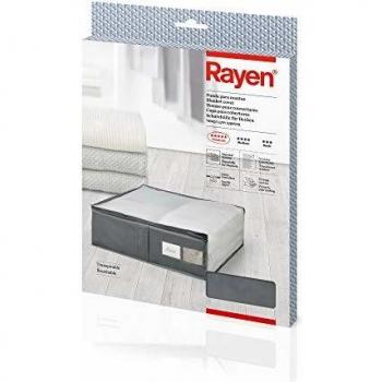 Rayen - Caja de almacenaje de ropa y mantas de cama. Bolsa de tela para ropa con cremallera, rejilla transpirable, plegable y resistente. 55 x 65 x 20 cm. Gris Oscuro/Translúcido