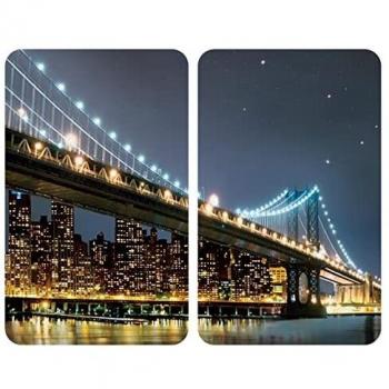 WENKO Placas cobertoras de vidrio universales Brooklyn Bridge 2 unidades - juego de 2 piezas para todos los tipos de cocinas, Vidrio endurecido, 30 x 1.8-5.5 x 52 cm, Multicolor