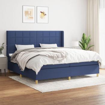 Somier de láminas eléctrico con 28 láminas y 7 regiones, dimensiones 70x200 cm; Cama box spring con colchón, tela azul, dimensiones 200x200 cm