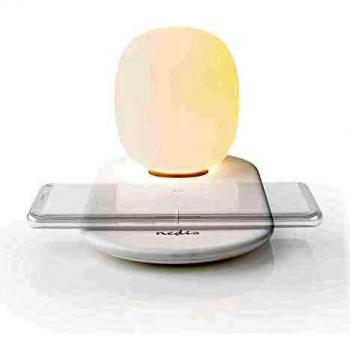 NEDIS lámpara LED con Cargador inalámbrico Luz LED Nocturna con Control Táctil - Cargador Qi Inalámbrico para Smartphone - 10 W - Blanco Blanco 1.00 m