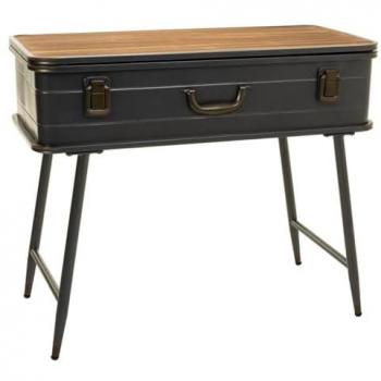 Recibidor con almacenaje de metal y madera negro 80x35x67,5h cm