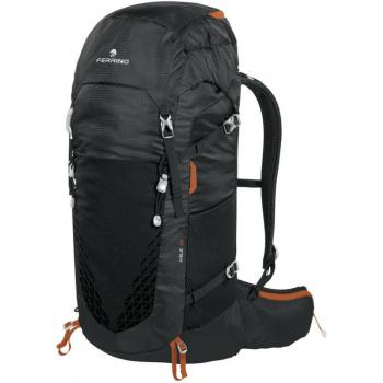Mochila Ferrino Agile 35L negro marrón teja, capacidad de 35 litros, diseño unisex, material resistente al agua, sistema de suspensión ergonómico, múltiples compartimentos y bolsillos, compatible con sistema de hidratación