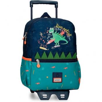 Mochila escolar Enso Dino artist de 32cm con carro y bolsillos laterales, ideal para niños