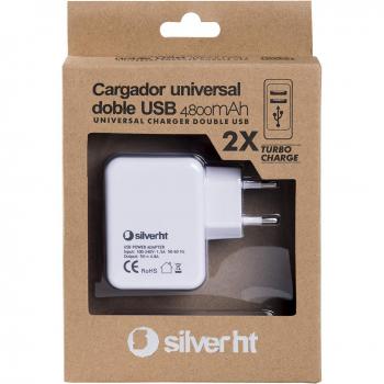 Silver HT 111911040199 - Cargador Universal DE 4.8 A con Doble USB, Color Blanco