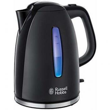 Russell Hobbs Hervidor de Agua Eléctrico Textures - 1,7 litros, 2400 W, Filtro Extraíble, Zona de Ebullición Rápida, Base de 360°, Indicador Nivel Agua, Plástico Alto Brillo, sin BPA, Negro - 22591-70