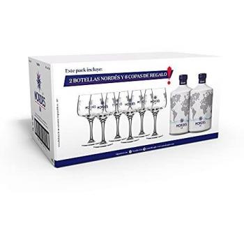 Ginebra Premium nacional Nordés Atlantic Galician Gin - Pack de 2 botellas de 70 cl + 6 Copas Nordés de regalo