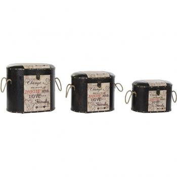 Conjunto de Cajas Decorativas Love Marrón con Diseño de Corazones - Set de 3 piezas
