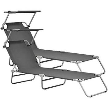 Set de 2 Tumbonas Plegables con Toldo Regulable Argozelo 186 x 55 x 24 cm Gris Oscuro - Soporte hasta 110 kg