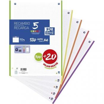 Recambio A4 100H Cuadro 5mm Banda 5 Color 100+20H 90g Vivos Caja:20 Unidades