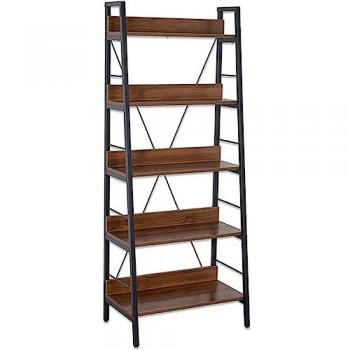 Estantería Escalera de Metal Negro con 5 Baldas de Madera Lissa - 60x149 cm, Hierro/MDF