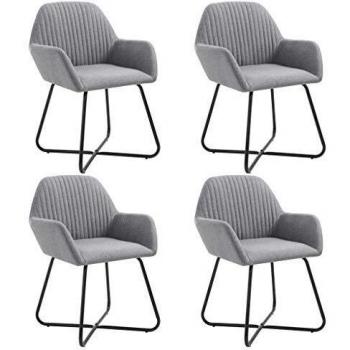 Set of 4 Light Grey Fabric Dining Chairs