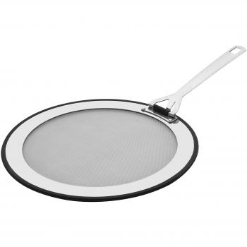 Le Creuset 3-Ply Tapa antisalpicaduras, diametro 26 - 30 cm, Acero inoxidable, Con borde de silicona antideslizante, Mango abatible, Metálico