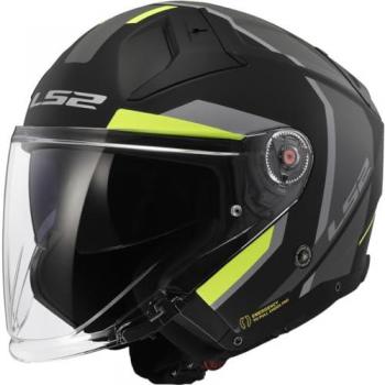 LS2 Casco Jet OF603 Infinity II Focus Negro Mate-Amarillo Hivis, características: diseño jet, color negro mate con detalles amarillos y alta visibilidad, modelo OF603, talla XS