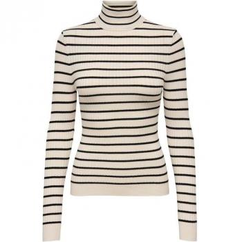 Jersey Only Karol Cuello Vuelto Rayas Para Mujer - Color Whitecap Gray, diseño de rayas, tejido suave y cómodo, ajuste regular, ideal para ocasiones casuales