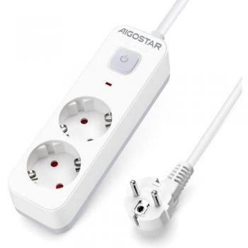 Regleta Enchufes Aigostar 16A/250V/3G con Interruptor y Cable de 3 Metros - Color Blanco, Máximo 3680W