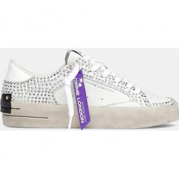 Crime London Women's Low Top Distressed Leather Sneakers with Stud Detail and Logo Tag