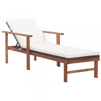Silla con cojín de ratán sintético y madera maciza acacia negro