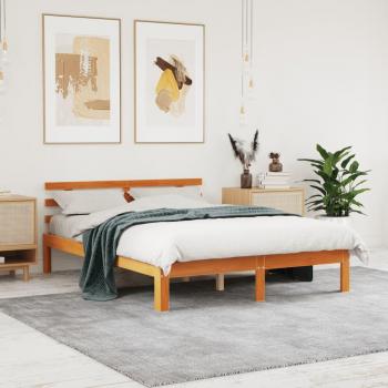 Cama sin Colchón Cera Marrón 140x190 cm en Madera de Pino con Estructura y Cabecero