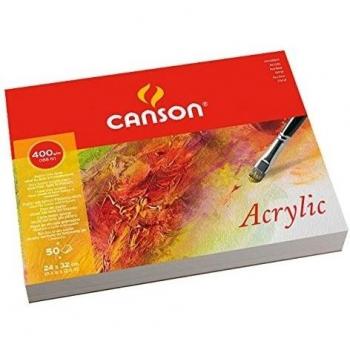 Canson Acrylic, Bloc Encolado, 24x32 cm, 50 Hojas, Grano Fino 400g