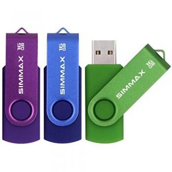 SIMMAX Memorias USB 3 Piezas 16GB USB 2.0 Stick Giratoria Flash Drive Pendrives Almacenamiento Datos