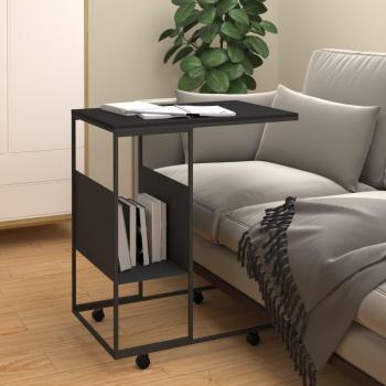vidaXL Side Table with Wheels - Black, 55x36x63.5 cm, Engineered Wood