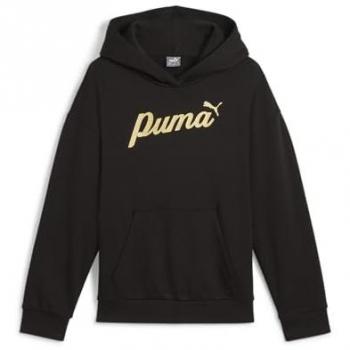 Sudadera con Capucha Puma ESS+ Script Metallic Negra y Dorada para Niña (7-8 años) - Casual, Deportivo, Algodón, Multideporte, Sostenible