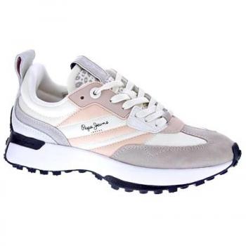 Pepe Jeans Women's Lucky Top White Sneakers with Laces and Side Flag