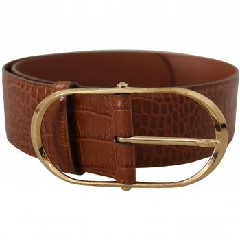 Dolce & Gabbana Brown Wide Waist Leather Gold Oval Metal Buckle Belt - 75 cm / 30 Inches
