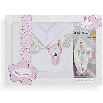 INTERBABY - Set de Sábanas Tendedero Oso Termómetro Blanco Rosa