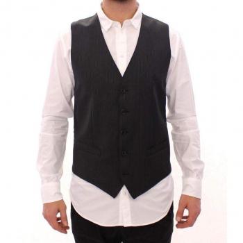 Dolce & Gabbana Gray Striped Wool Single Breasted Vest - IT48 | M