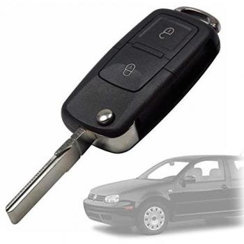 OcioDual Carcasa de Recambio Llave 2 Botones Negra Funda Mando Coche Espadín Virgen Plegable Compatible con VW Golf Sea Leon