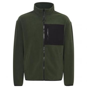 Chaqueta de Fleece Blend Regular Fit con Cremallera en Verde Oscuro, Talla S