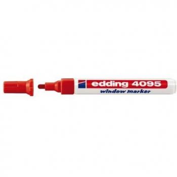 Edding 4095 Marcador de Tiza Líquida, Rojo, Paquete de 10, Punta Redonda 2-3 mm, Borrable en Cristal, Pizarras y Espejos con Cobertura Opaca